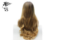 Long Ginger Synthetic Blonde Lace Front Wig With Dark Roots Wavy Curly Style