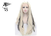 Straight Blonde Synthetic Braided Wigs Highlighted With Dark Braid Natural Looking