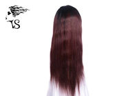 Red African American Full Lace Human Hair Wigs With Dark Roots Straight Glueless
