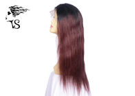 Red African American Full Lace Human Hair Wigs With Dark Roots Straight Glueless